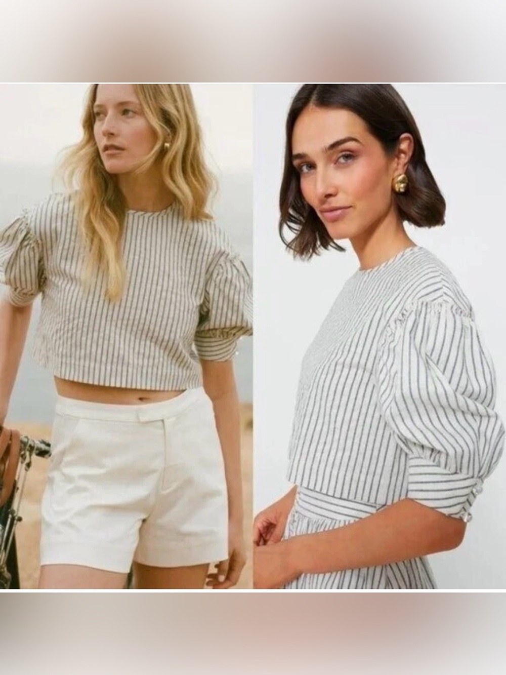 Tuckernuck Blue Linen Stripe Edie Cropped Top NWT Medium M